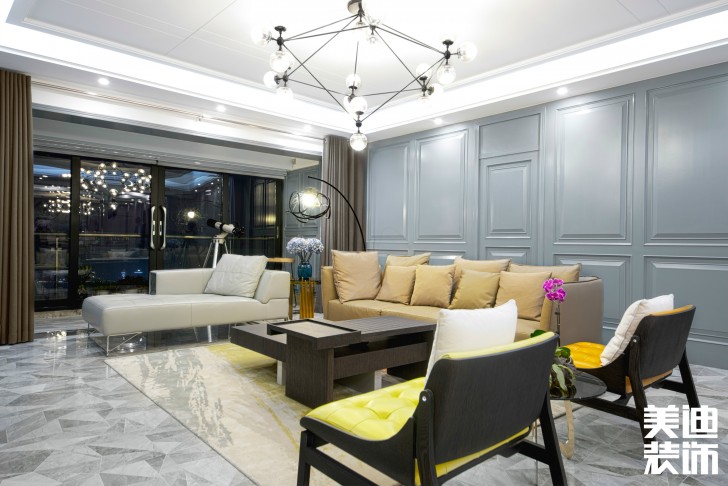 北辰定江洋260㎡現代混搭風格裝修案例實拍圖-客廳