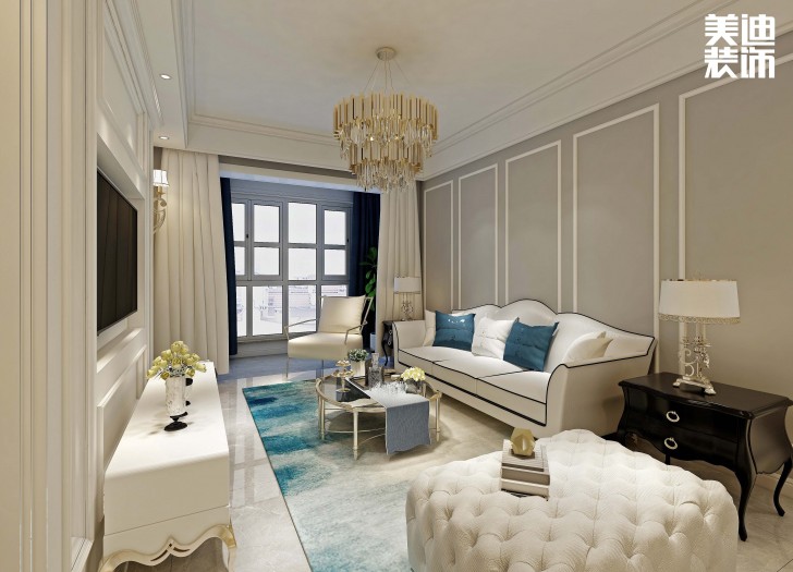 信合城115平米輕奢風(fēng)格裝修案例效果圖--客廳