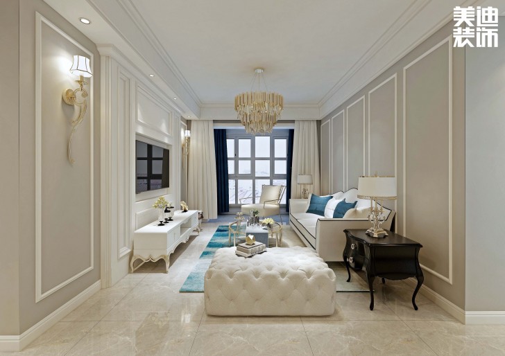 信合城115平米輕奢風(fēng)格裝修案例效果圖--客廳