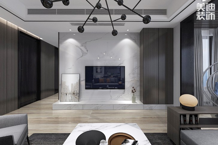 建發中央悅府140現代風格裝修案例效果圖--客廳