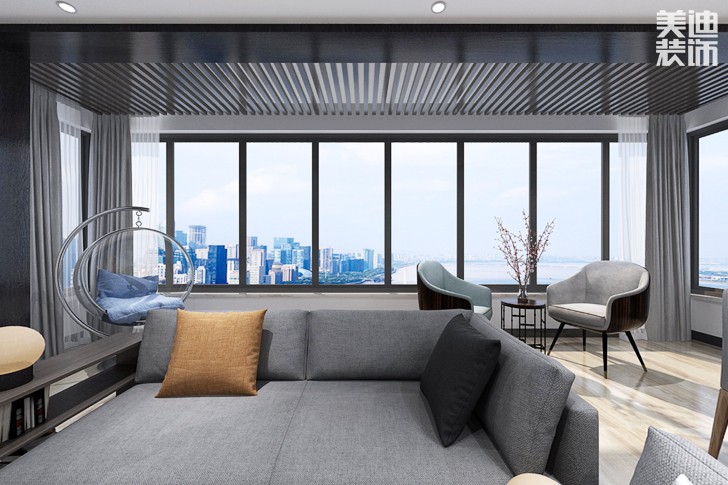 建發中央悅府140現代風格裝修案例效果圖--客廳