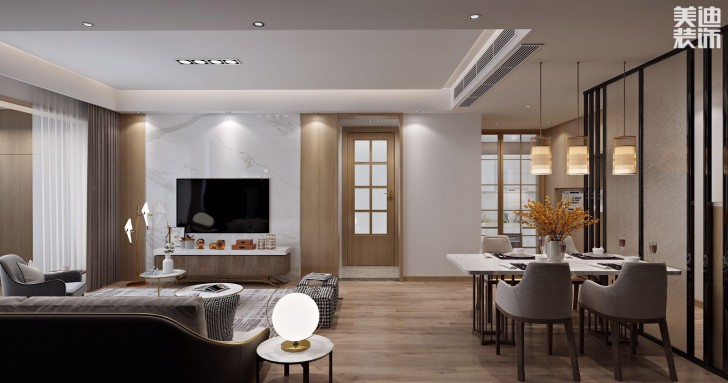 中建嘉和城108平米現代日式風格案例效果圖--客廳