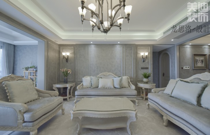 江山一號(hào)200平米灰調(diào)美式風(fēng)格實(shí)拍案例--客廳