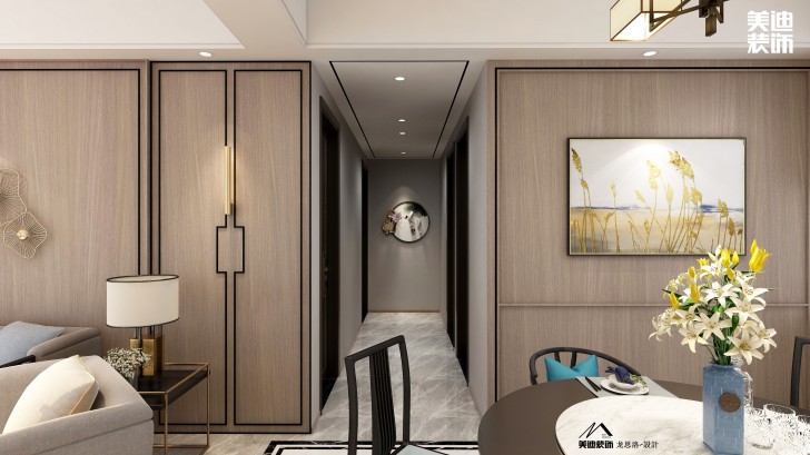 建發(fā)央璽180平米新中式風(fēng)格裝修案例效果圖--過道