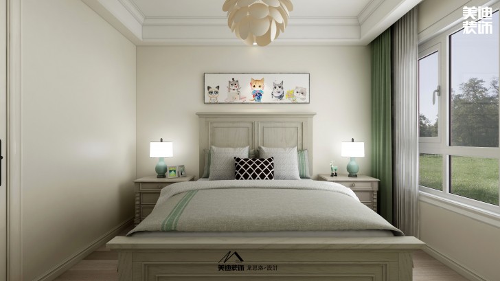 中航城140平米美式風格裝修案例效果圖--臥室