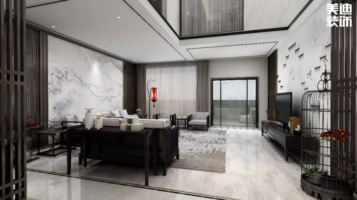 平安象湖風情453平方米新中式案例效果圖--客廳