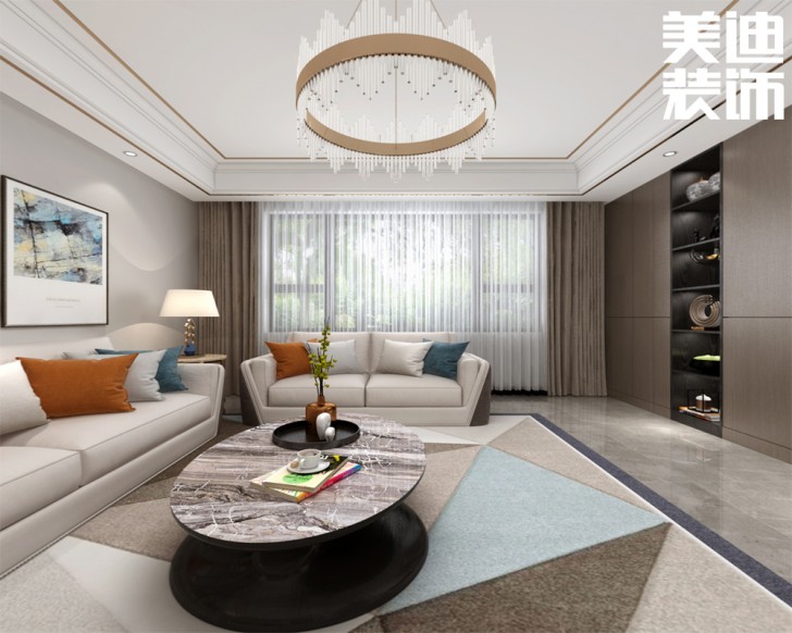 三湘小區120㎡現代輕奢風格案例效果圖--客廳