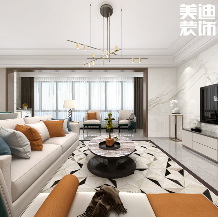 建發悅府130㎡現代風格案例效果圖--客廳