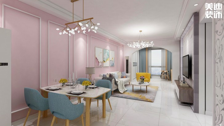 五礦哈佛小鎮89㎡北歐風格案例效果圖--餐廳