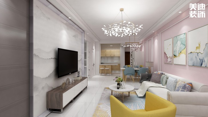 五礦哈佛小鎮89㎡北歐風格案例效果圖--客廳