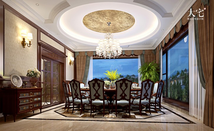 寧鄉自建別墅1000平方米美式風格案例效果圖-餐廳