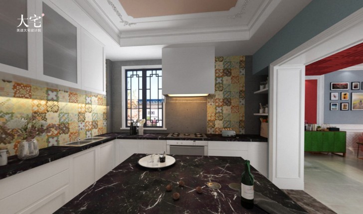 綠城高爾夫小鎮300平方米美式風格案例效果圖-廚房