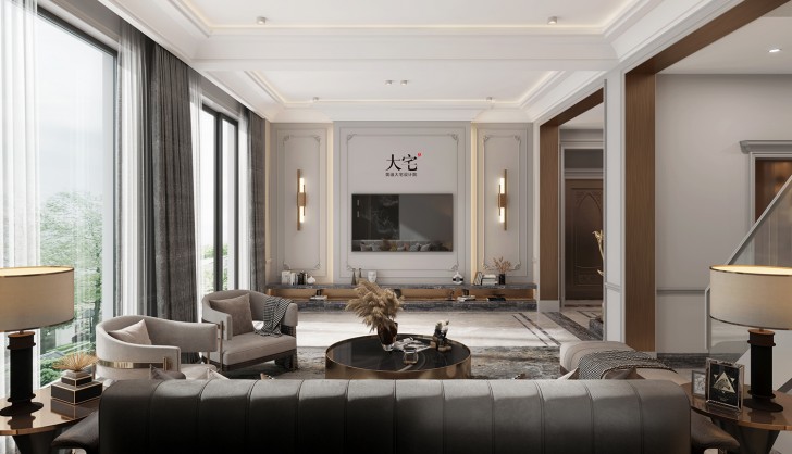 北大資源理想家園460平方米現(xiàn)代輕奢風(fēng)格案例效果圖-客廳