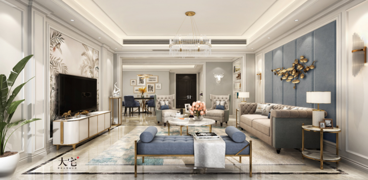 湘江壹號(hào)220平方米歐式風(fēng)格案例效果圖-客廳