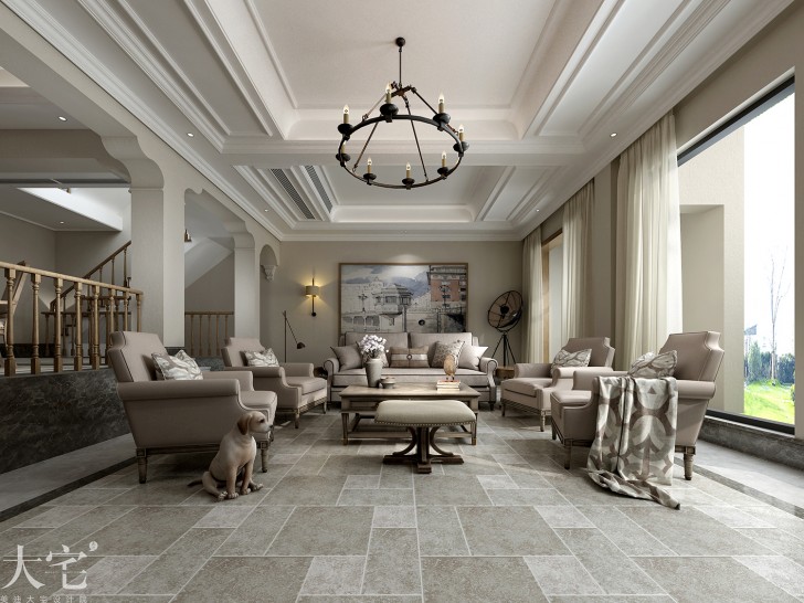 水印加州300平方米美式風格案例效果圖-客廳