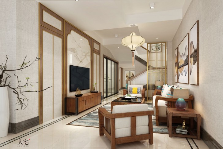 盧浮原著580平方米新中式風(fēng)格案例效果圖-接待廳