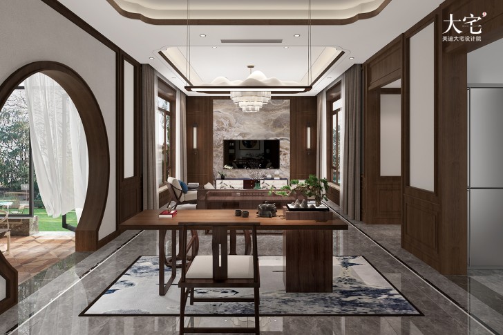 橘郡禮頓山620平方米中式風格案例效果圖-會客廳