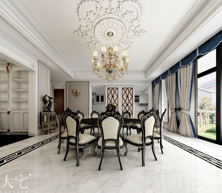 水岸新都600平方米法式風(fēng)格案例效果圖-餐廳