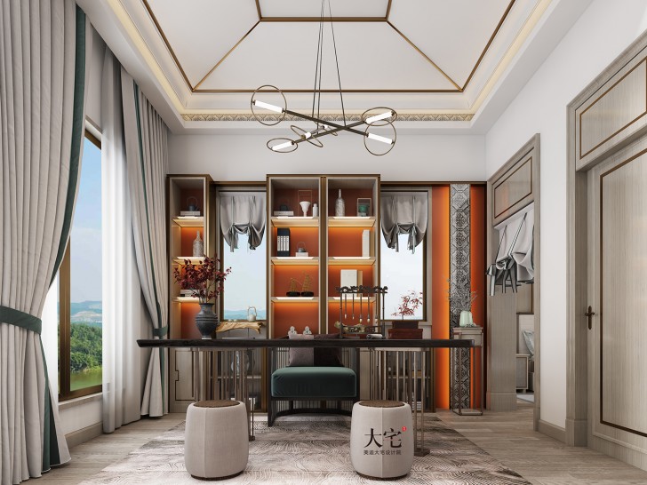 龍湖湘風(fēng)原著260平方米簡美風(fēng)格案例效果圖-書房
