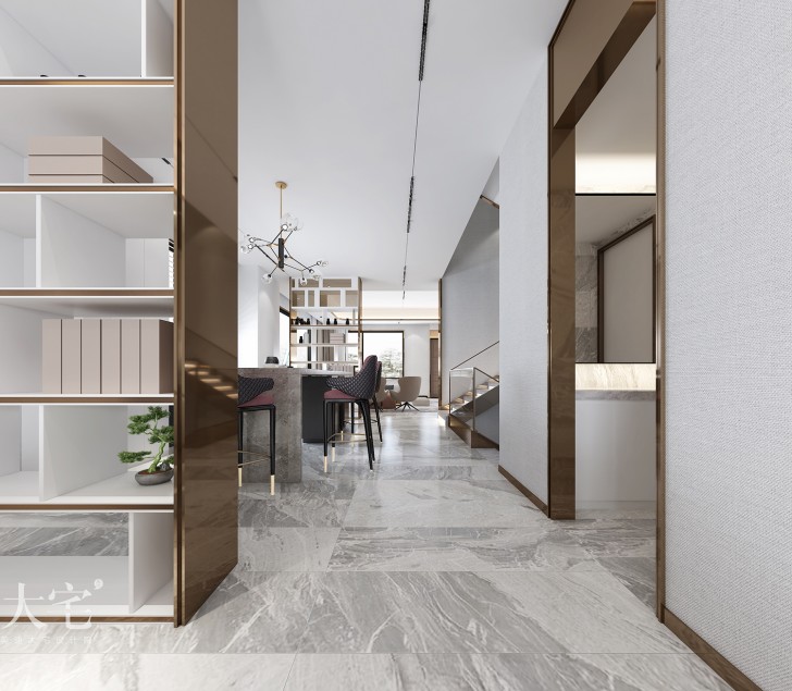 梅溪香山500平方米現代輕奢風格案例效果圖-過道