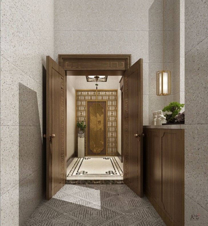 盧浮原著580平方米新中式風(fēng)格案例效果圖-門廳