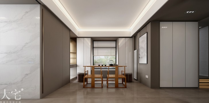 金地社區(qū)45平方米新中式禪意風(fēng)格案例效果圖-茶室