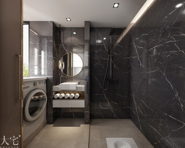 金地社區(qū)45平方米新中式禪意風(fēng)格案例效果圖-衛(wèi)生間