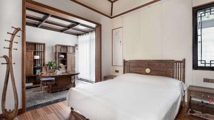綠城青竹園桃李春風185平方米新中式風格案例效果圖-臥室