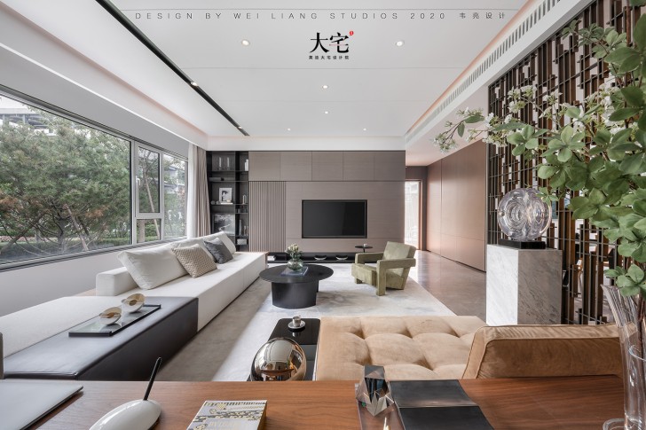 邯鄲保利185平方米現代輕奢風格樣板間案例效果圖-客廳