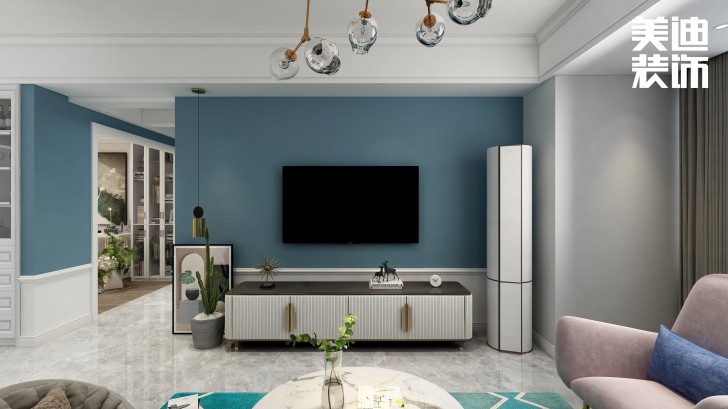 洋湖十八克拉130平方米法式輕奢風格案例效果圖—客廳