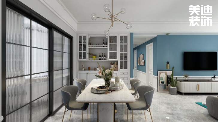 洋湖十八克拉130平方米法式輕奢風格案例效果圖—餐廳