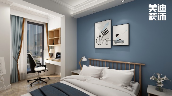 高鐵芯城120㎡法式風格案例效果圖—臥室