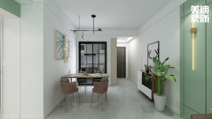 江山帝景95㎡北歐風格案例效果圖—餐廳