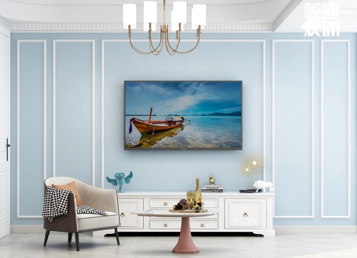 保利大都匯125㎡簡(jiǎn)歐風(fēng)格案例效果圖—客廳