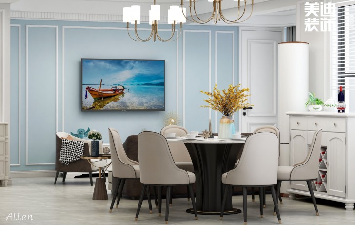 保利大都匯125㎡簡(jiǎn)歐風(fēng)格案例效果圖—餐廳