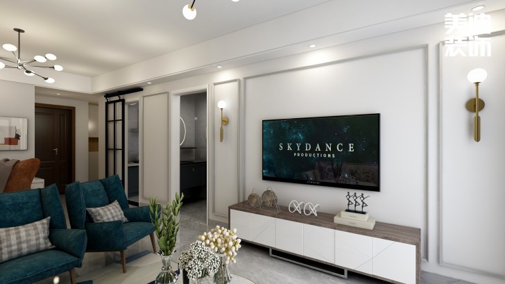 明發國際85㎡輕奢風格案例效果圖—客廳