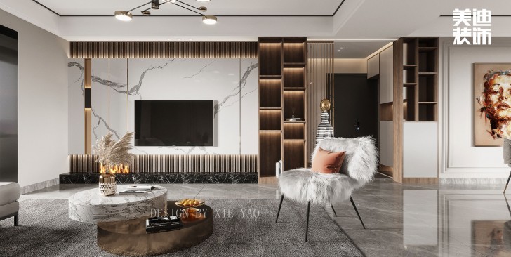 梅嶺國際180㎡現代輕奢風格案例效果圖—客廳