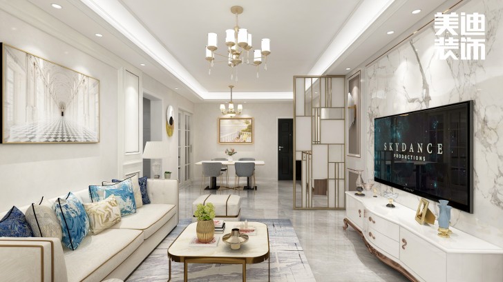 高鐵芯城120㎡法式風格案例效果圖—客廳