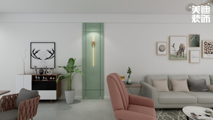 江山帝景95㎡北歐風格案例效果圖—客廳