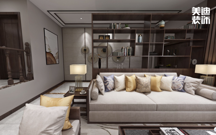 九龍領仕匯430㎡新中式風格案例效果圖—客廳