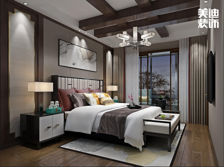九龍領仕匯430㎡新中式風格案例效果圖—臥室