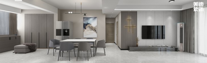 湘江世紀(jì)城145㎡現(xiàn)代極簡(jiǎn)風(fēng)格案例效果圖—客廳