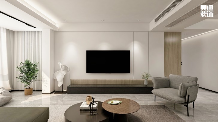 梅溪香山134㎡現(xiàn)代極簡風(fēng)格裝修案例效果圖—客廳