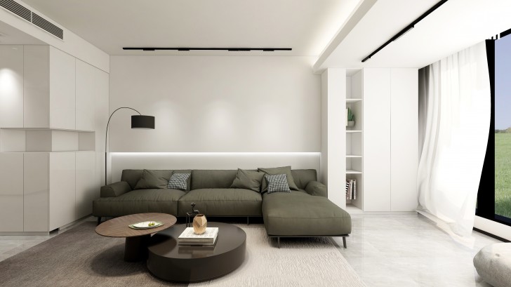 梅溪香山134㎡現(xiàn)代極簡風(fēng)格裝修案例效果圖—客廳