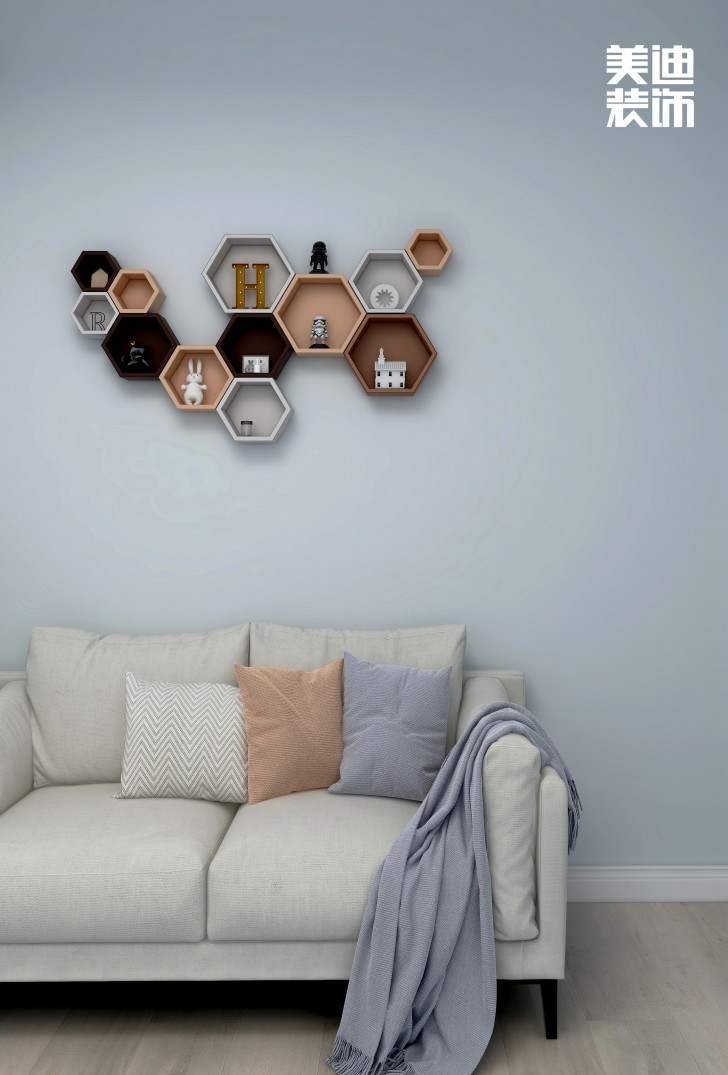 五礦萬境水岸95㎡北歐輕奢風格案例效果圖—客廳