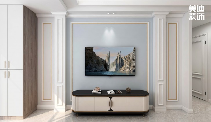 五礦萬境水岸95㎡北歐輕奢風格案例效果圖—客廳