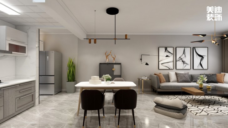 潤屋美院90㎡現代風格裝修案例效果圖—餐廳