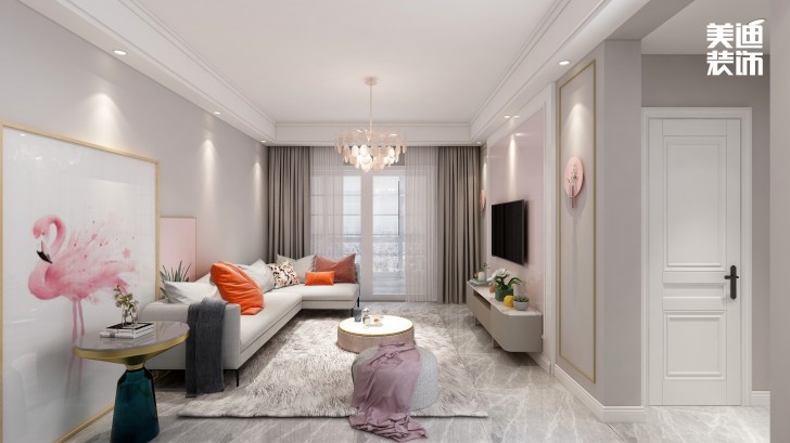 平吉上苑82㎡北歐風格裝修案例效果圖—客廳