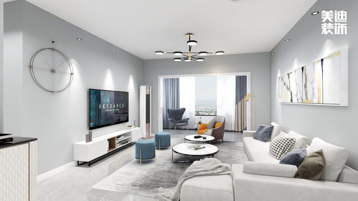 天麓尚層120㎡現(xiàn)代簡約風格案例效果圖—客廳