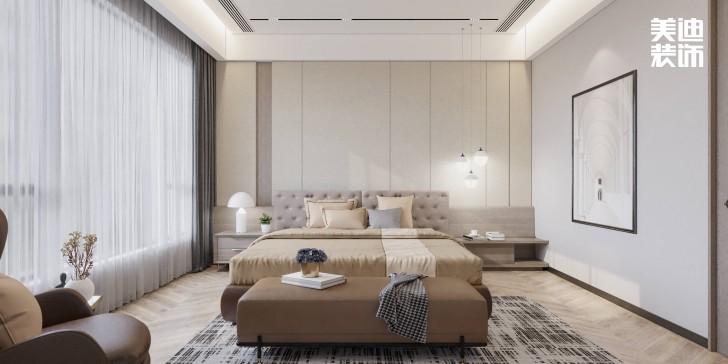 浪琴山680㎡現代極簡風裝修案例效果圖-臥室